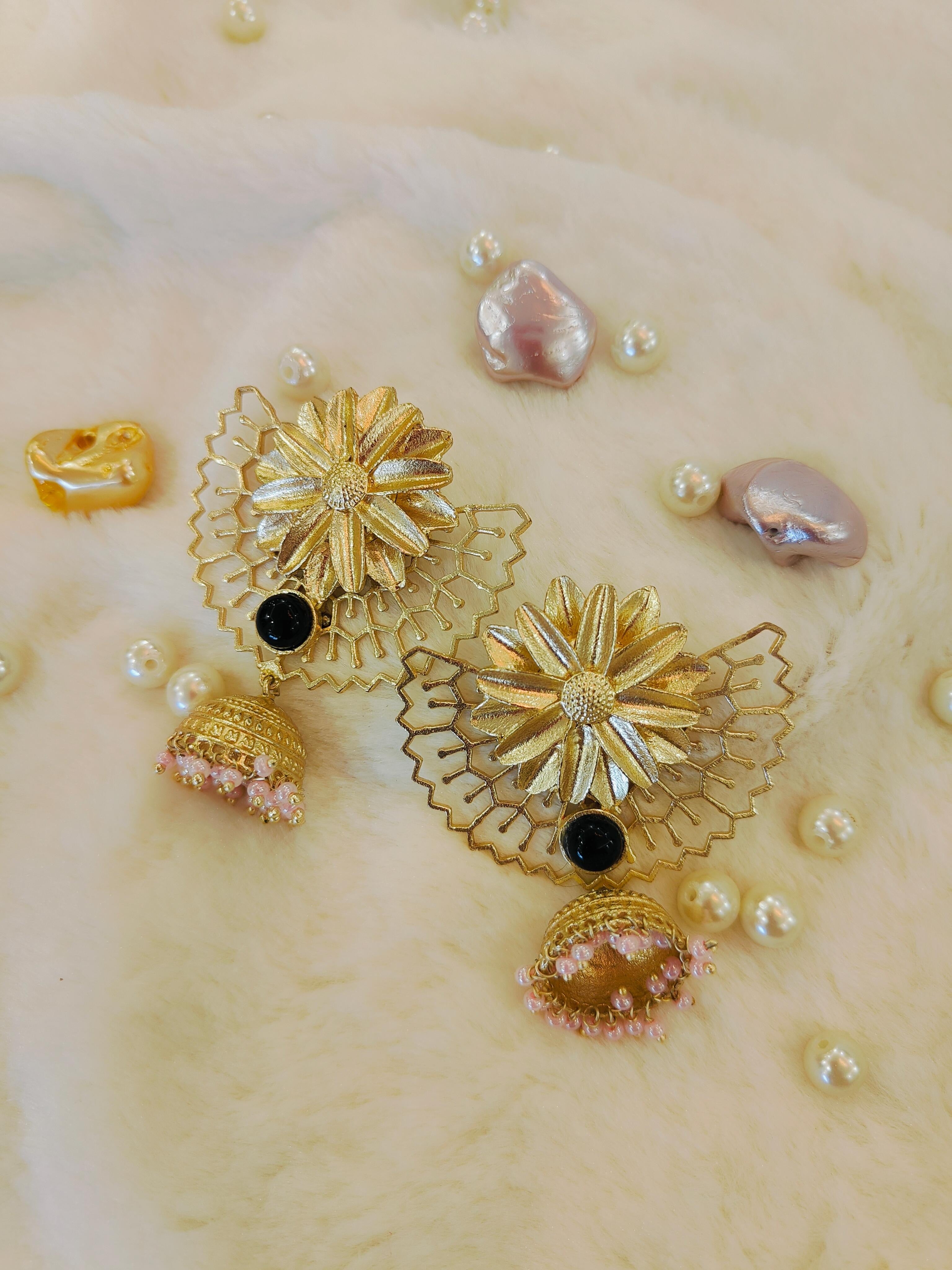 18 Kt Gold Plated chand bali Semi Precious stone