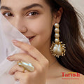 18 Kt Gold Plated Pearl earings with pearl ring Semi Precious stone
