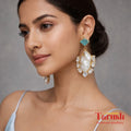 18 Kt Gold Plated  - Mother of Pearl with Blue Studs earrings - Perfect For Your Everyday Look Semi Precious stone