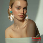 18 Kt Gold Plated  - Mother of Pearl with Blue Studs earrings - Perfect For Your Everyday Look Semi Precious stone