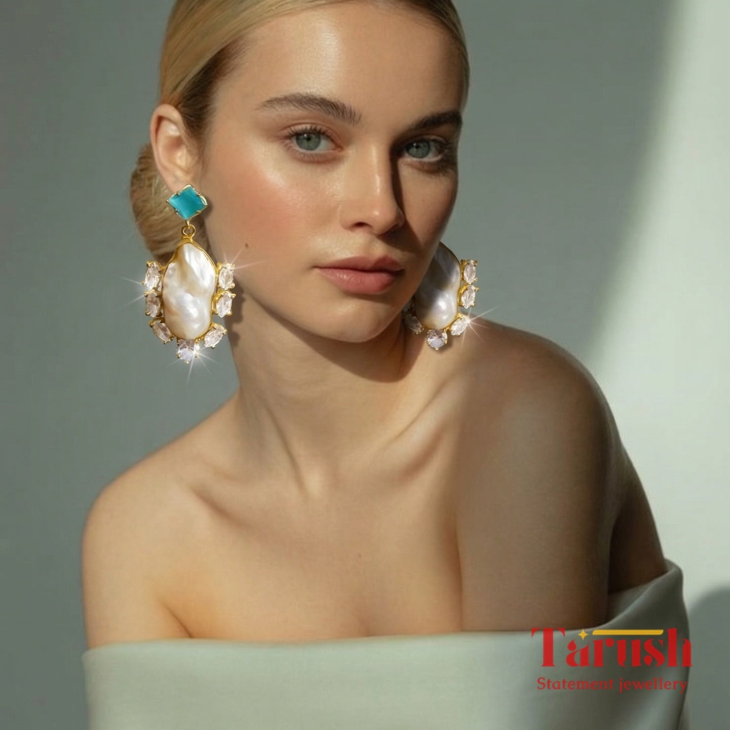 18 Kt Gold Plated  - Mother of Pearl with Blue Studs earrings - Perfect For Your Everyday Look Semi Precious stone