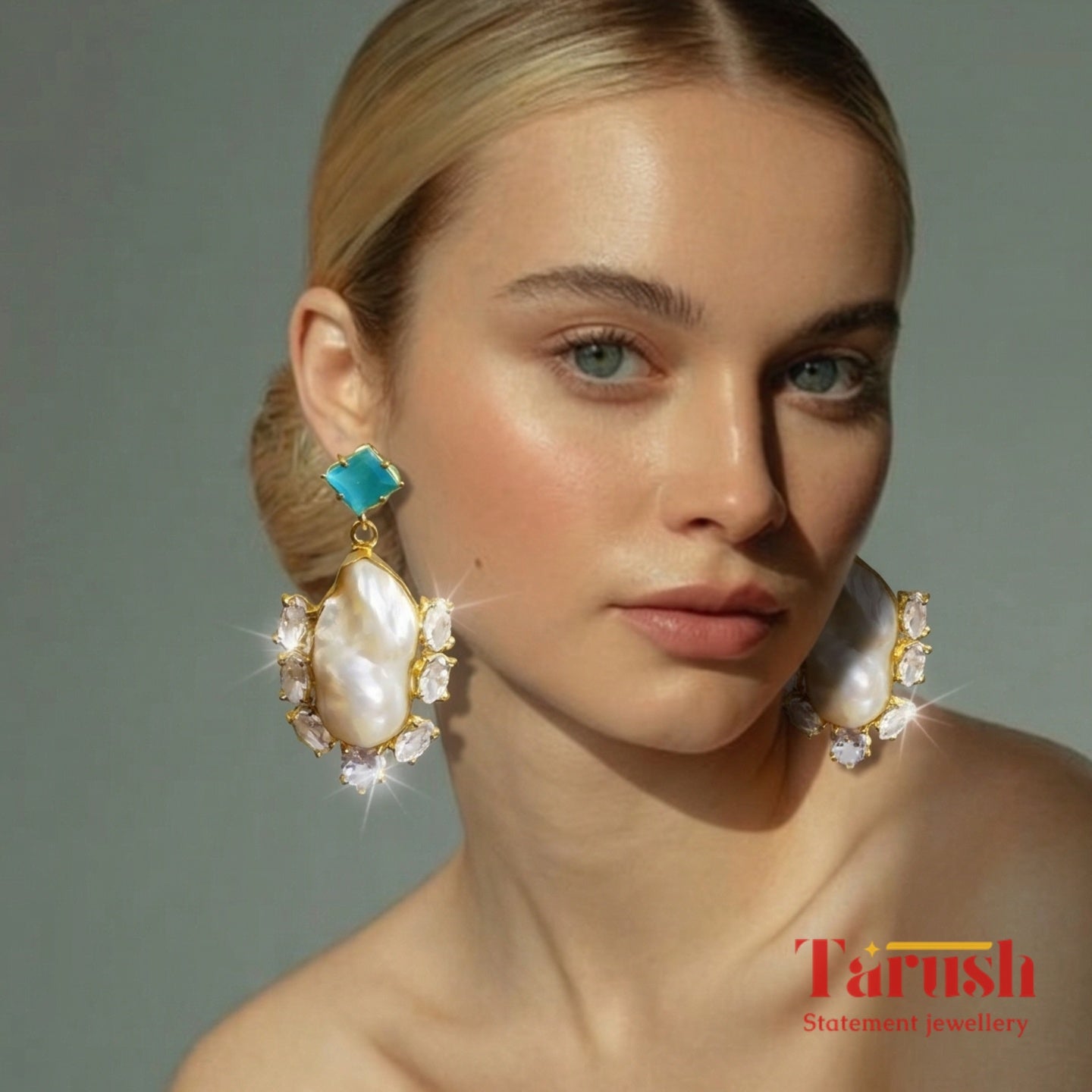 18 Kt Gold Plated  - Mother of Pearl with Blue Studs earrings - Perfect For Your Everyday Look Semi Precious stone