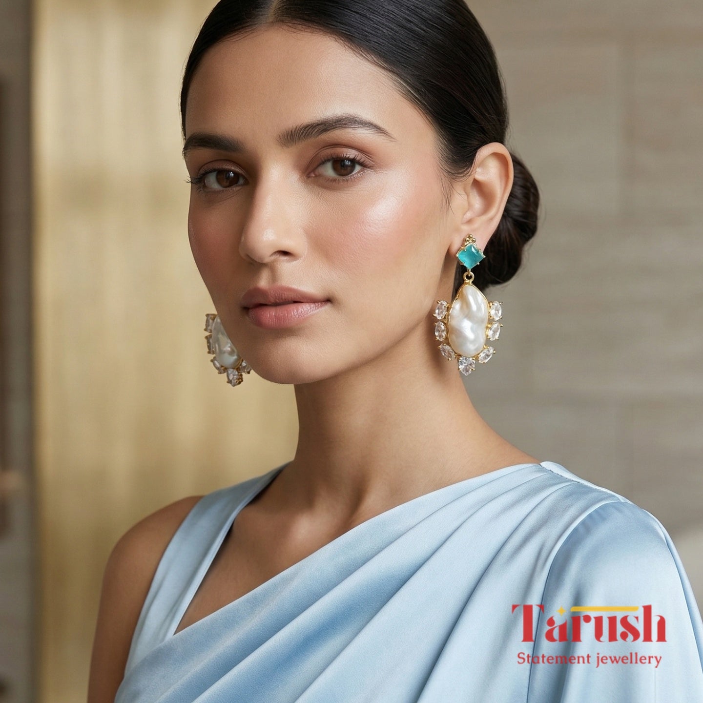 18 Kt Gold Plated  - Mother of Pearl with Blue Studs earrings - Perfect For Your Everyday Look Semi Precious stone