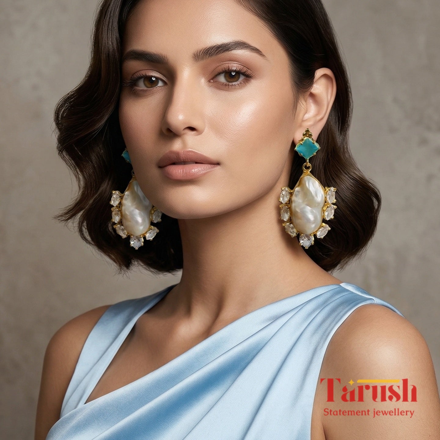 18 Kt Gold Plated  - Mother of Pearl with Blue Studs earrings - Perfect For Your Everyday Look Semi Precious stone