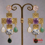 Tarush Multi-Stone Geometric Drop Earrings - Indo-Western Statement Jewellery - Stones Colour May Vary