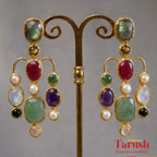 Tarush Premium Multi-Stone Victorian Earrings - Real Gem Stones - Indo-Western Statement Earrings - Stones Colour May Vary