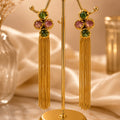 18 Kt Gold Plated Multi Colour Tassel Semi Precious Stone Tassel Earrings for Women - anti tarnish
