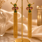18 Kt Gold Plated Multi Colour Tassel Semi Precious Stone Tassel Earrings for Women - anti tarnish