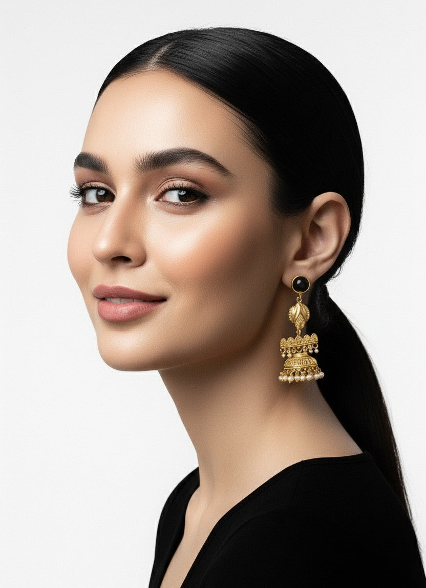 18 Kt Gold Plated Black jhumka Semi Precious stone