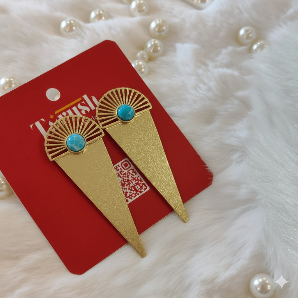 18 Kt Gold Plated blue Turquoise triangle earring Semi Precious stone