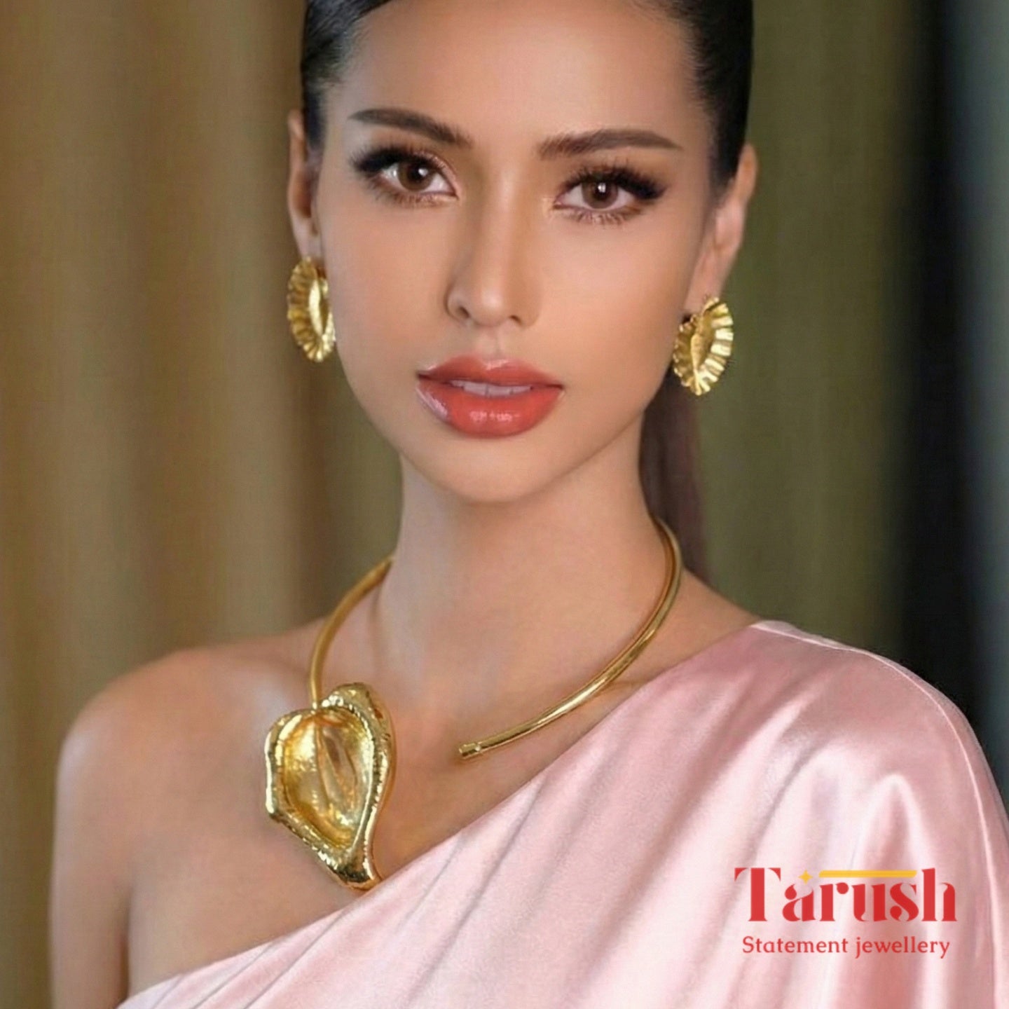 18 Kt Gold Plated Gold Hasli Necklace and earring set - Make a statement the moment you walk in