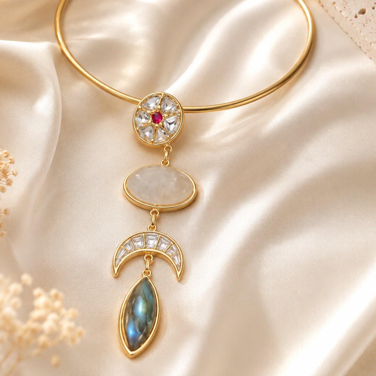 Premium Brass Halsi Necklace - 18 Kt Gold Plated Kundan Royal Statement Hasli for Women