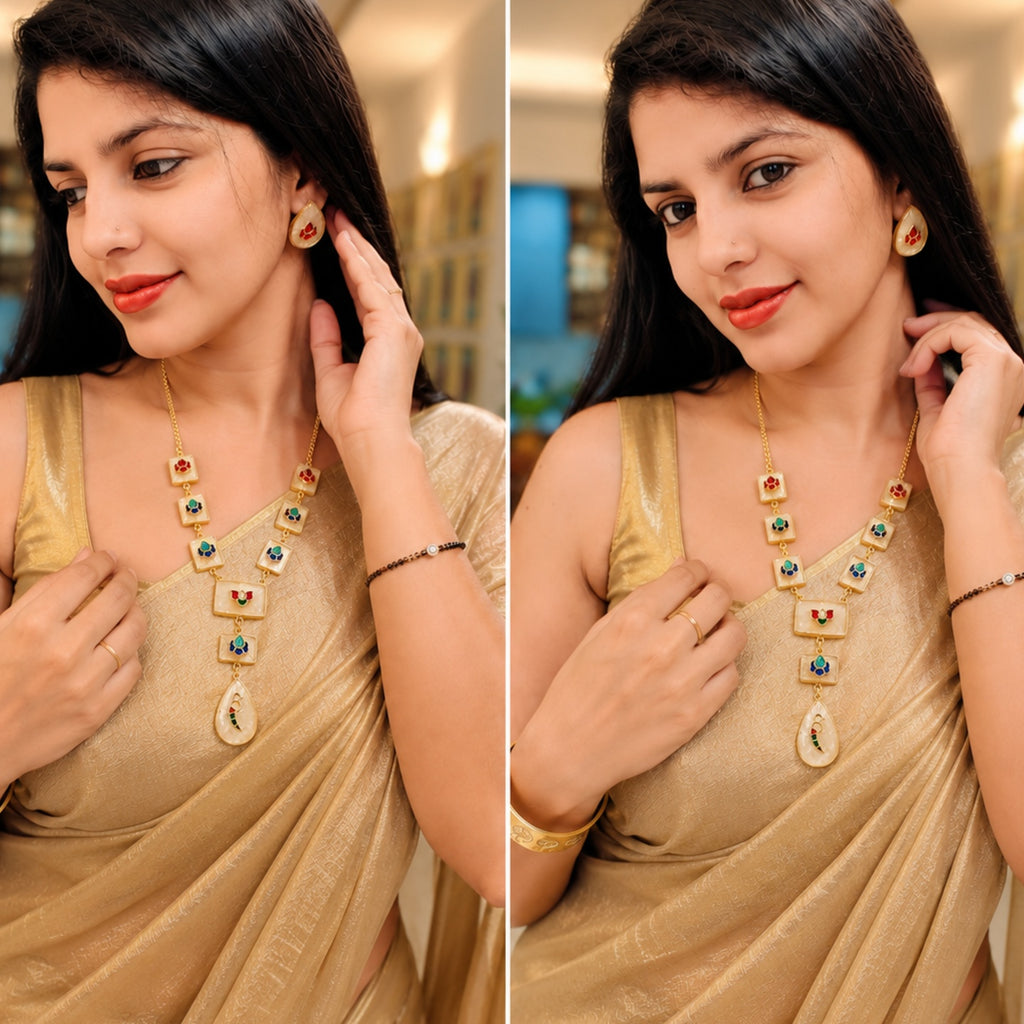 Pachi kundan Royal Necklace and earring set - 18 kt gold plated with - Anti Tarnish - Perfect for royal looks