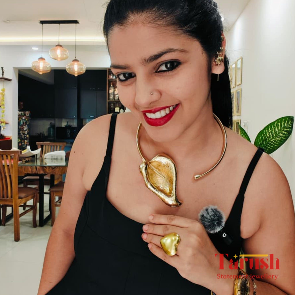18 Kt Gold Plated Gold Hasli Necklace and earring set - Make a statement the moment you walk in