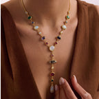 Celestial Cascade Necklace - Multicolour Stones - 18 Kt Gold Plated - decorated with Precious Stones