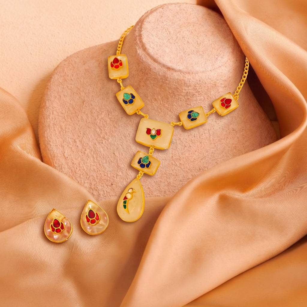 Pachi kundan Royal Necklace and earring set - 18 kt gold plated with - Anti Tarnish - Perfect for royal looks