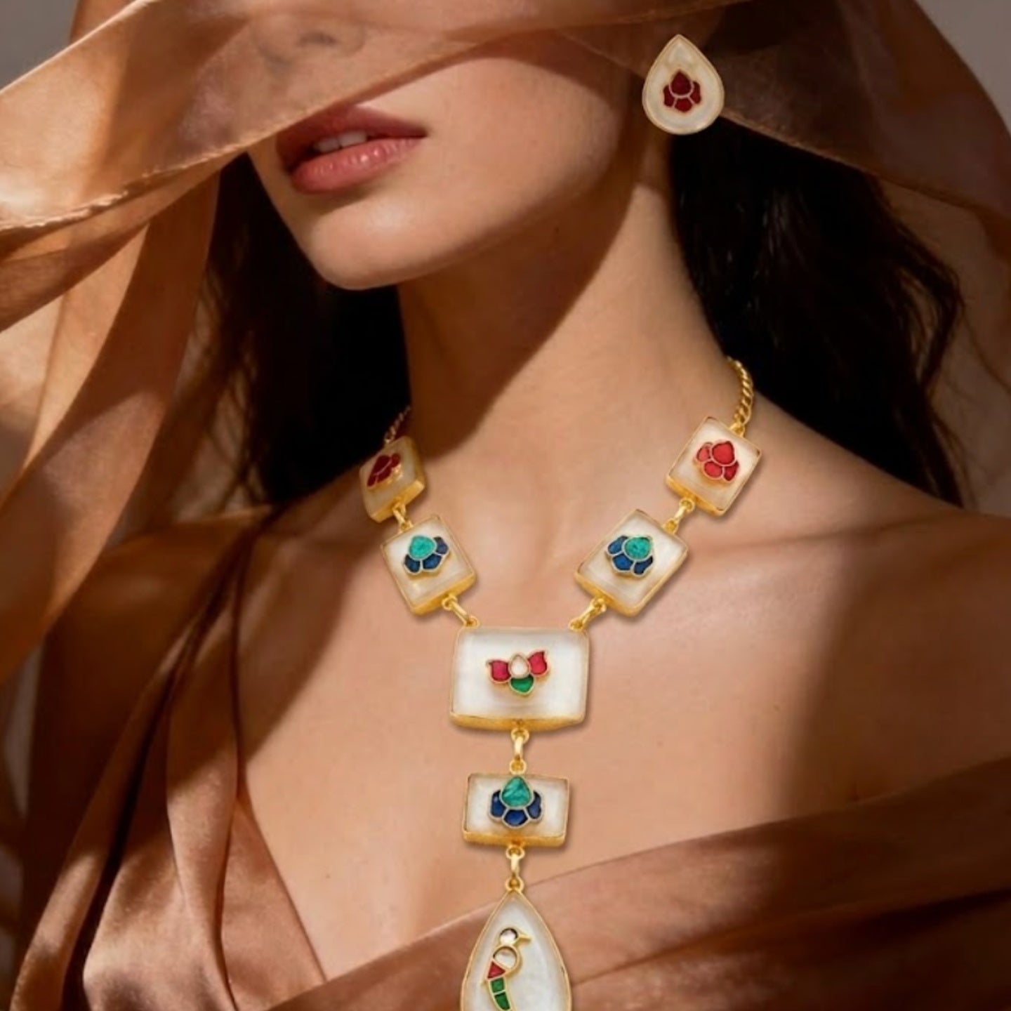 Pachi kundan Royal Necklace and earring set - 18 kt gold plated with - Anti Tarnish - Perfect for royal looks