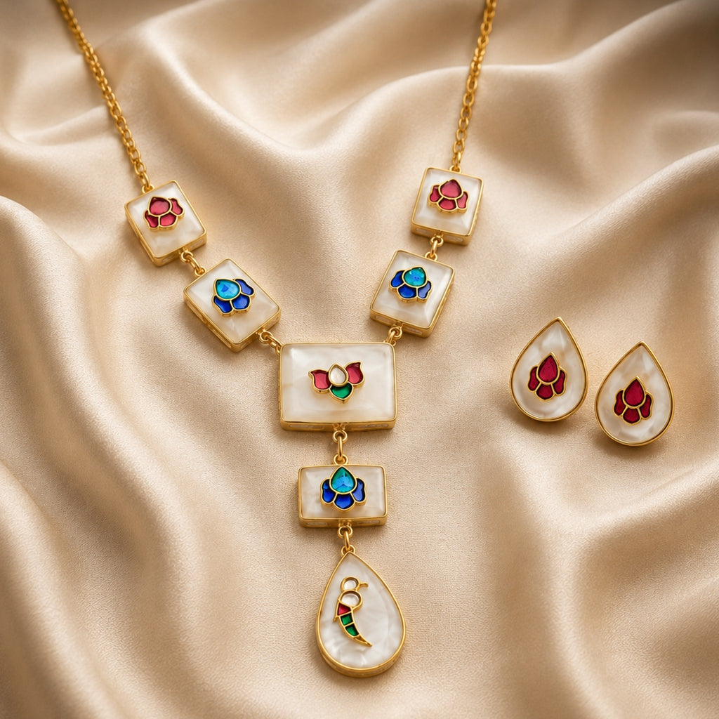 Pachi kundan Royal Necklace and earring set - 18 kt gold plated with - Anti Tarnish - Perfect for royal looks
