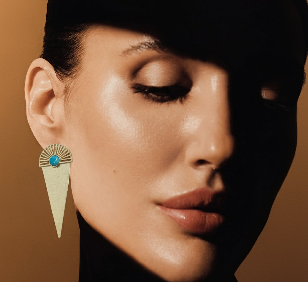 18 Kt Gold Plated blue Turquoise triangle earring Semi Precious stone