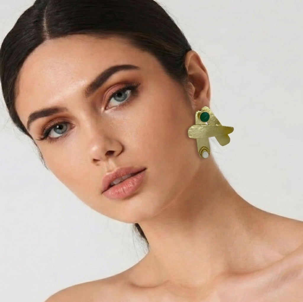 18 Kt Gold Plated - Green A Earring - Look Fabulous Everyday - Make a Statement