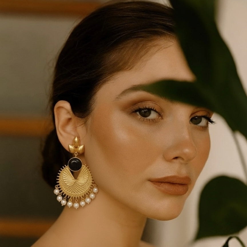Black and white Jhumja earrings