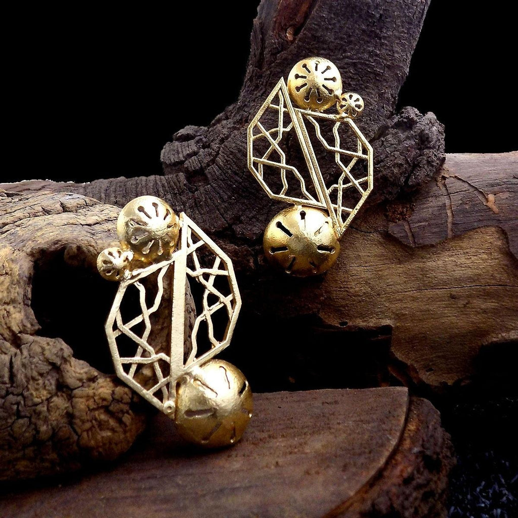 18 Kt Gold Plated Abstract gold earring Semi Precious stone