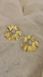 18 Kt Gold Plated fan white earring Semi Precious stone