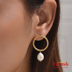 18 Kt Gold Plated pearl drop earring Semi Precious stone