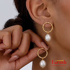 18 Kt Gold Plated pearl drop earring Semi Precious stone