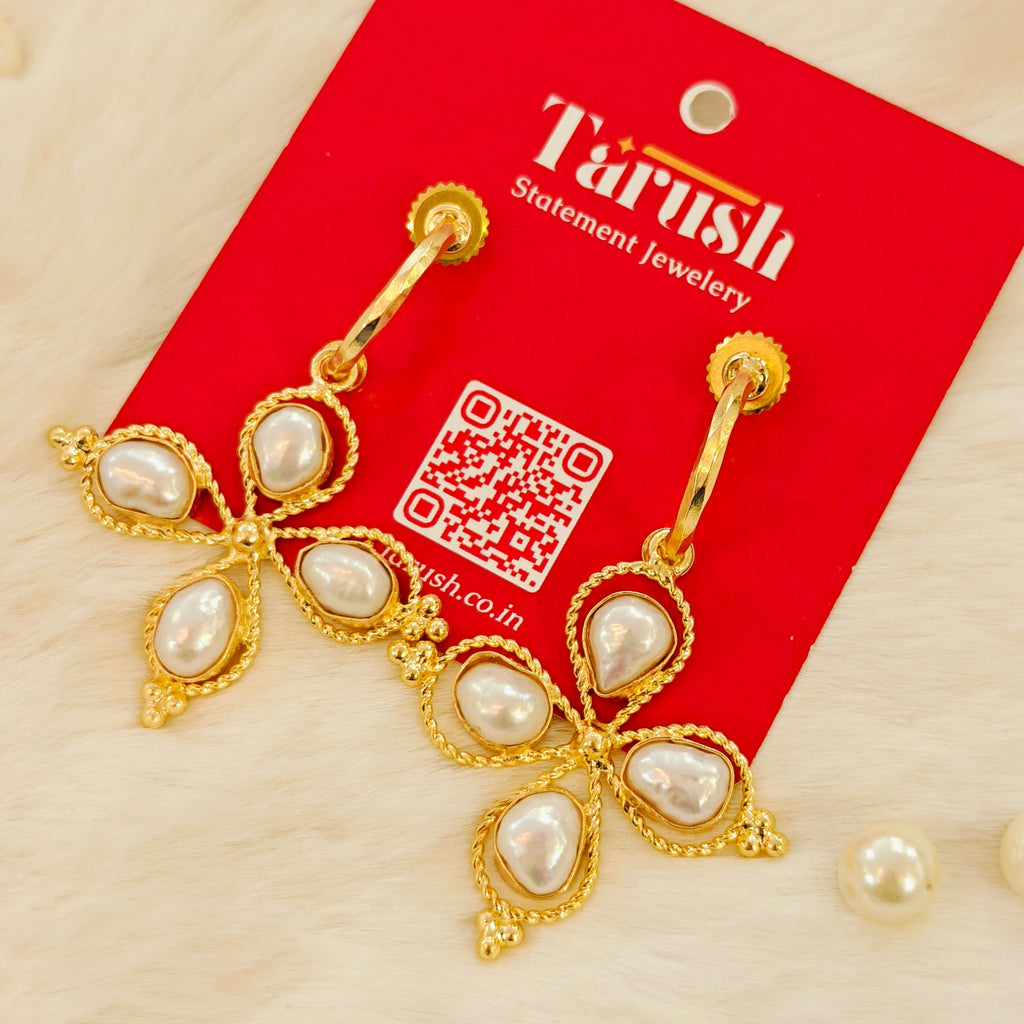 18 Kt Gold Plated Floral Pearl Earrings for Women - 18 kt gold plated anti tarnish - Brass earring - Skin freindly