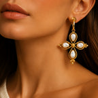 18 Kt Gold Plated Floral Pearl Earrings for Women - 18 kt gold plated anti tarnish - Brass earring - Skin freindly