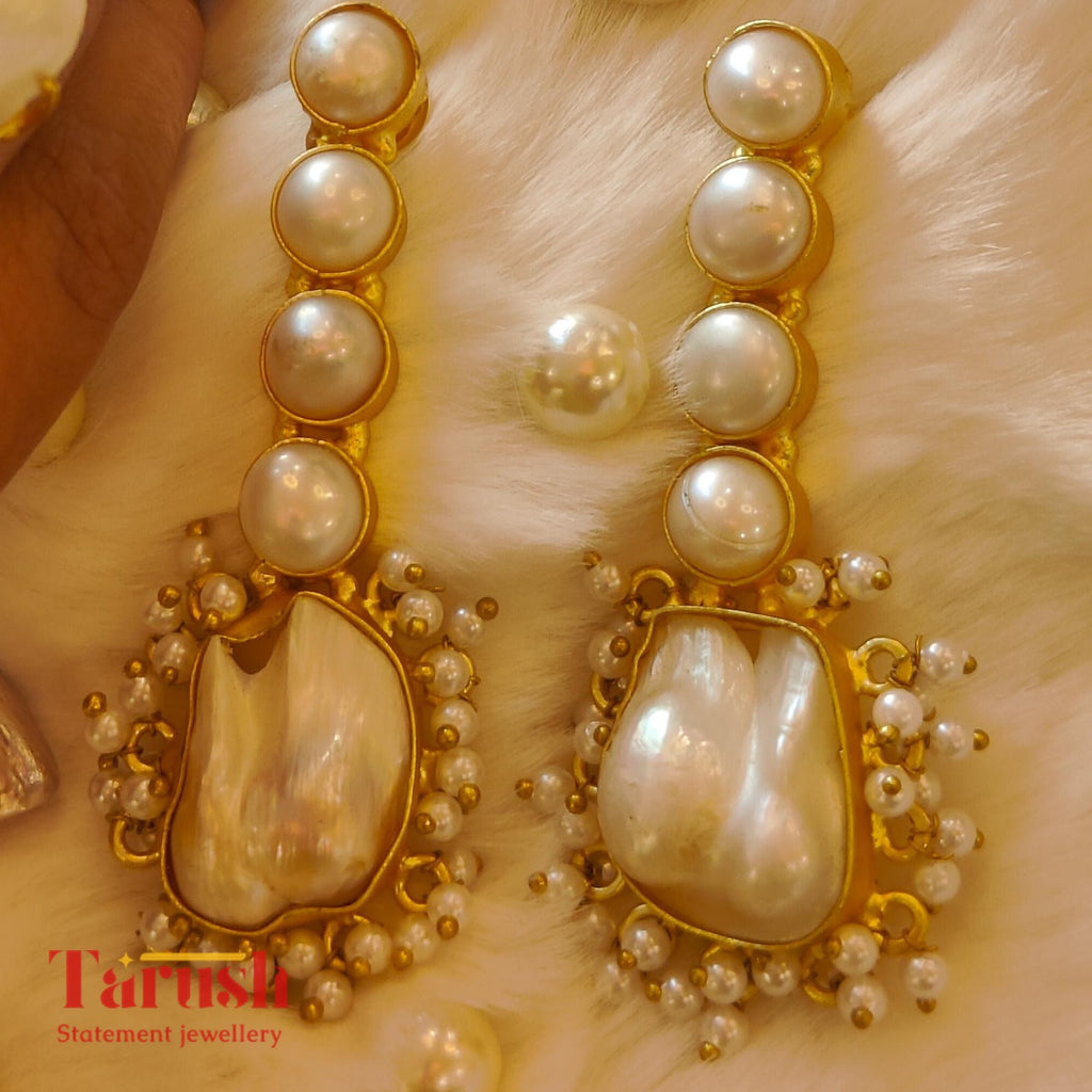 18 Kt Gold Plated Pearl earings Semi Precious stone