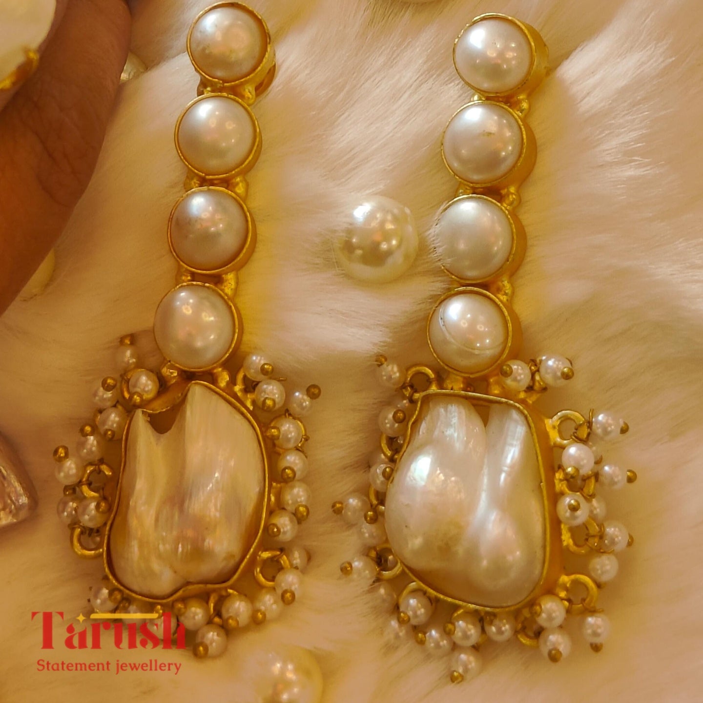18 Kt Gold Plated Pearl earings Semi Precious stone