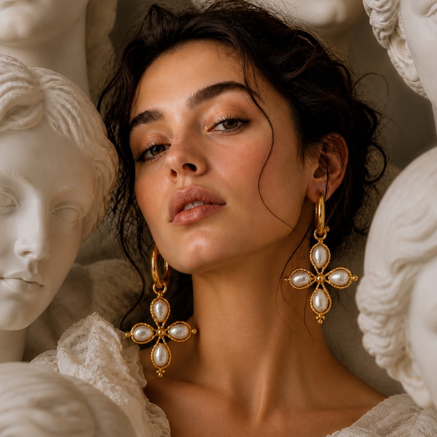 18 Kt Gold Plated Floral Pearl Earrings for Women - 18 kt gold plated anti tarnish - Brass earring - Skin freindly