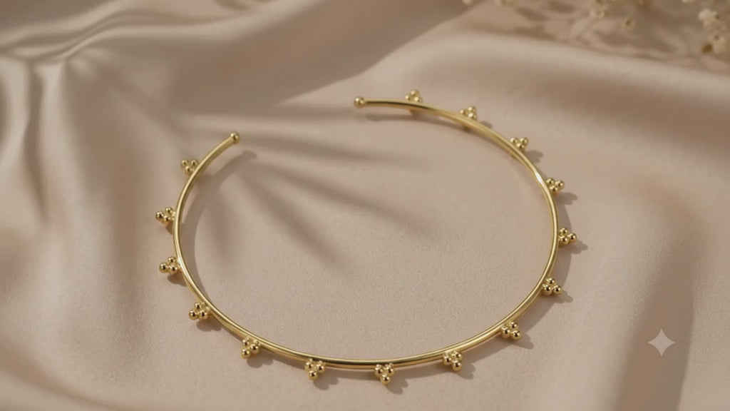 Elegant Beaded Hasli made of Brass - 18 Kt Gold Plated Minimalist Beaded Hasli Necklace for Women