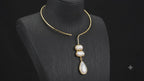 White stone drop with Mother of perl real stones, 18 Kt Gold Plated Pearl & White Stone Pendant Hasli Statement Necklace without earrings for Women
