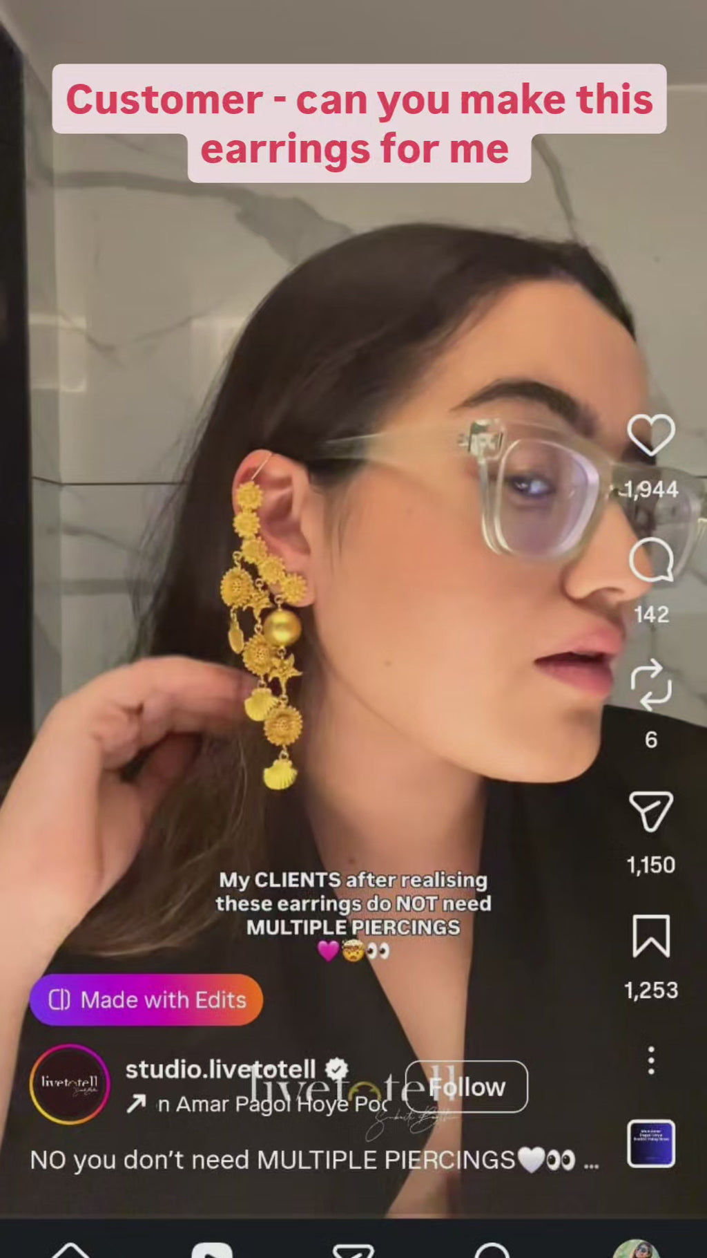 The Mashooka Earrings - 18 Kt Gold Plated Light weight - Dangling Ear Cuffs - Look Fabulous Everyday