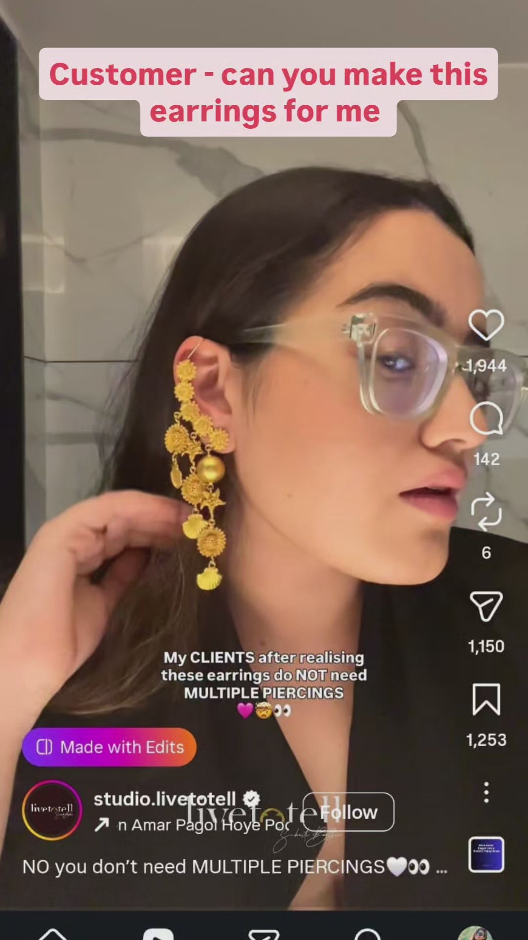 The Mashooka Earrings - 18 Kt Gold Plated Light weight - Dangling Ear Cuffs - Look Fabulous Everyday