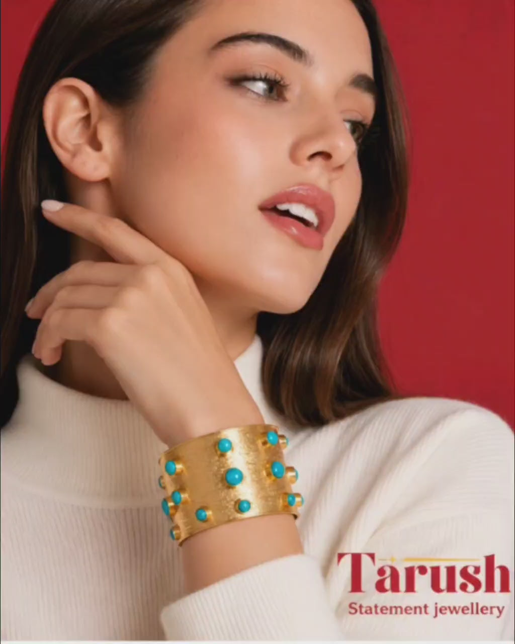 18 Kt Gold Plated Turquoise kada Semi Precious stone - anti tarnish - statement bangle