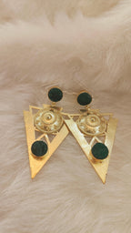 18 Kt Gold Plated Triangle Green Earring Semi Precious stone