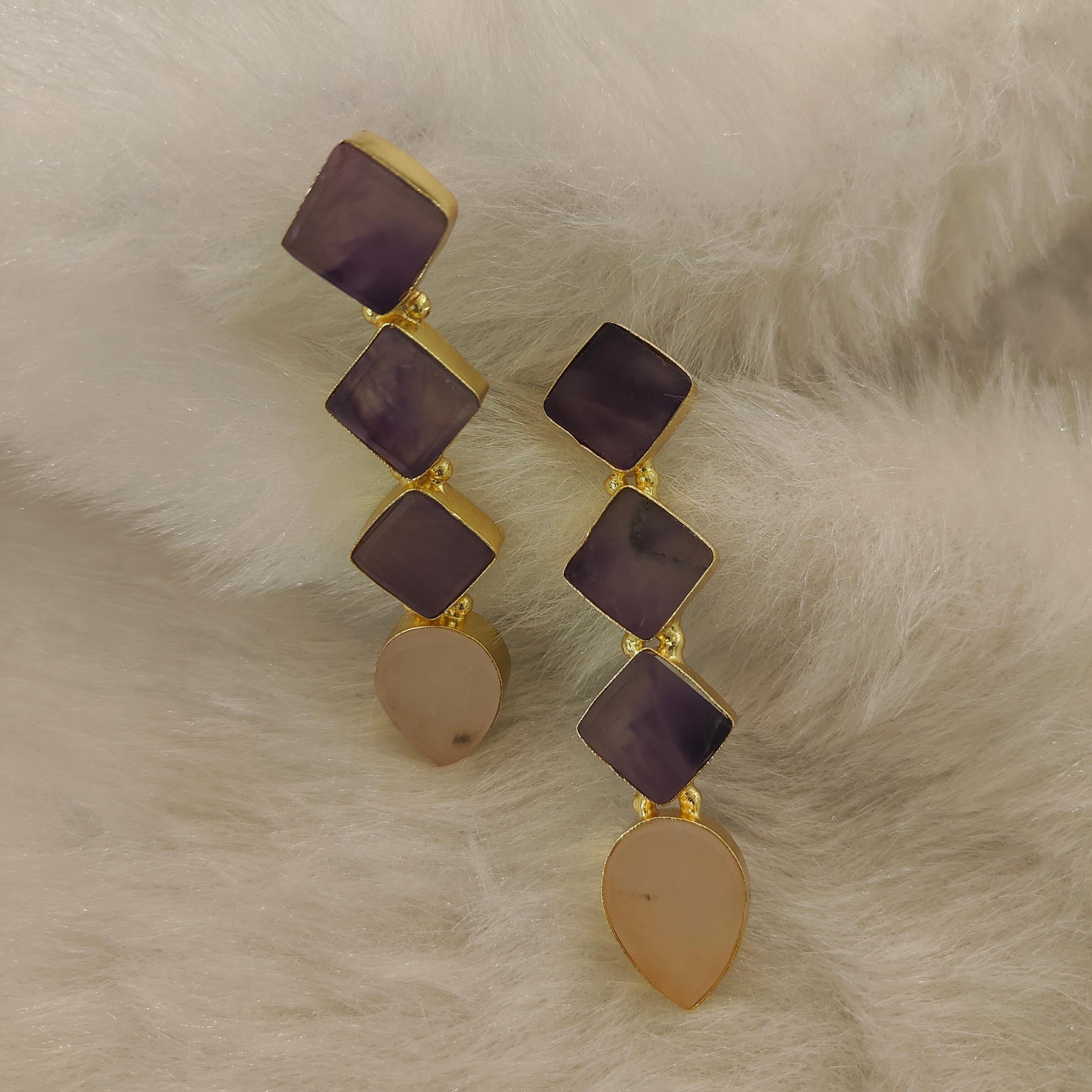 18 Kt Gold Plated Purple druzy earring Semi Precious stone