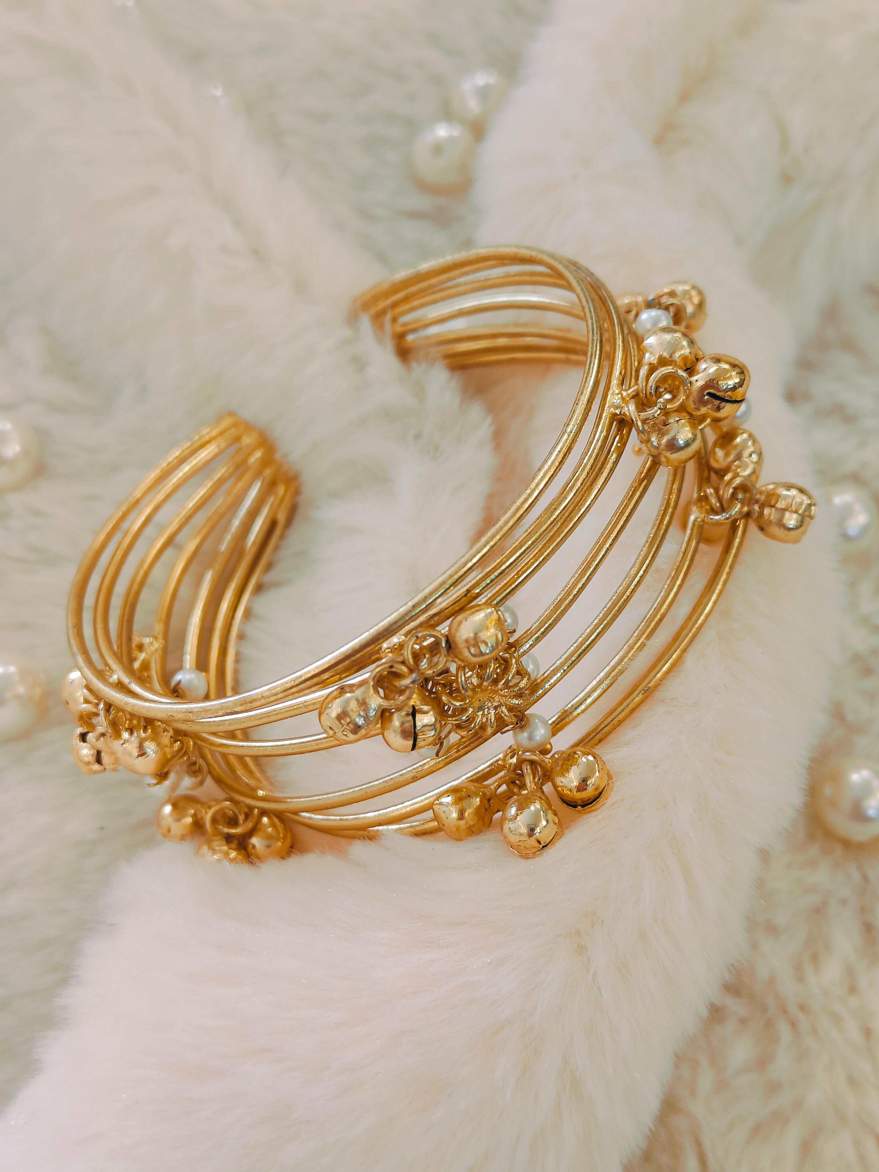 18 Kt Gold Plated Ghunroo kada Semi Precious stone