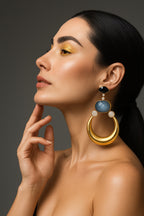 Blue gold moon earring