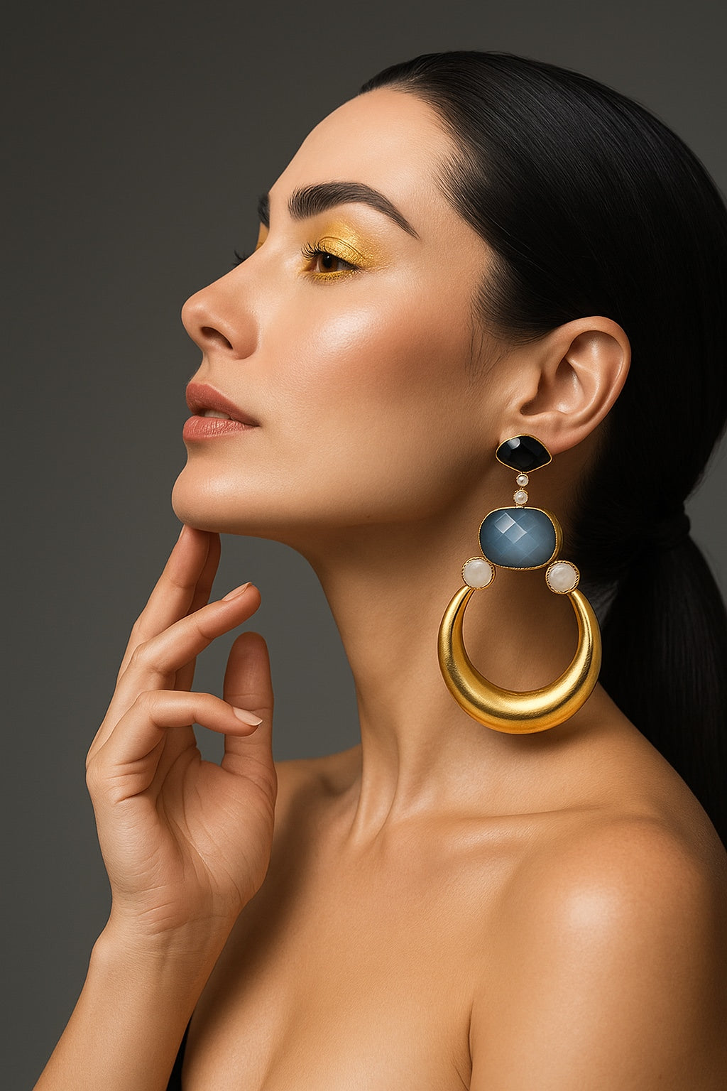 Blue gold moon earring