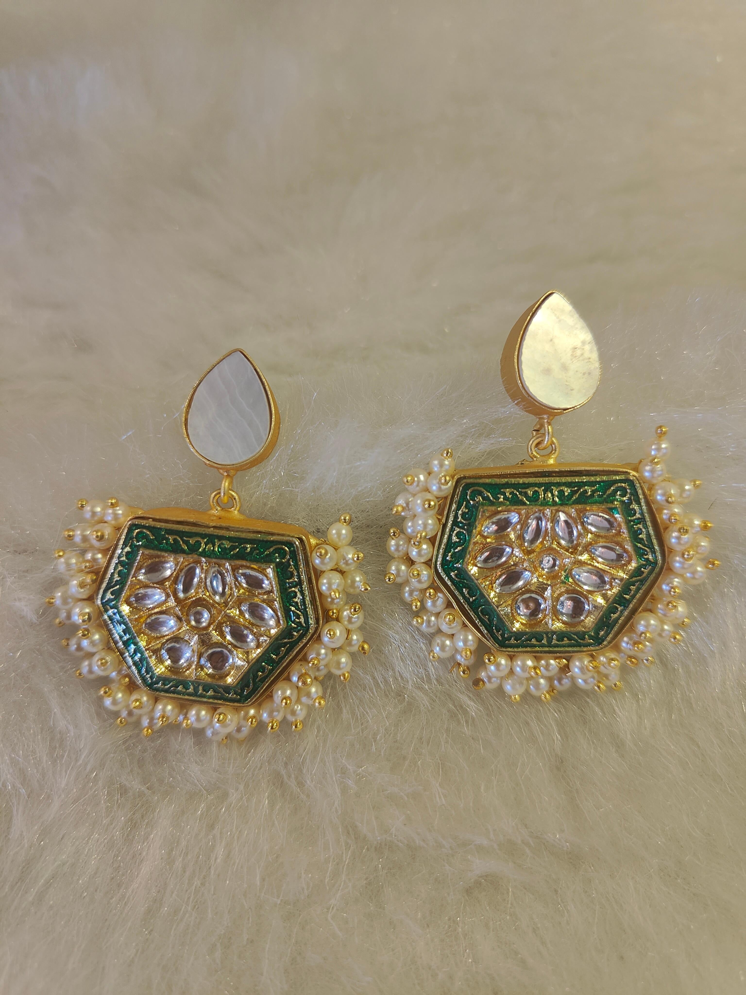 Green Meenakari earring