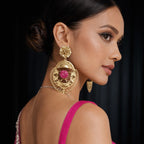 18 Kt Gold Plated Egypt Pink earring Semi Precious stone