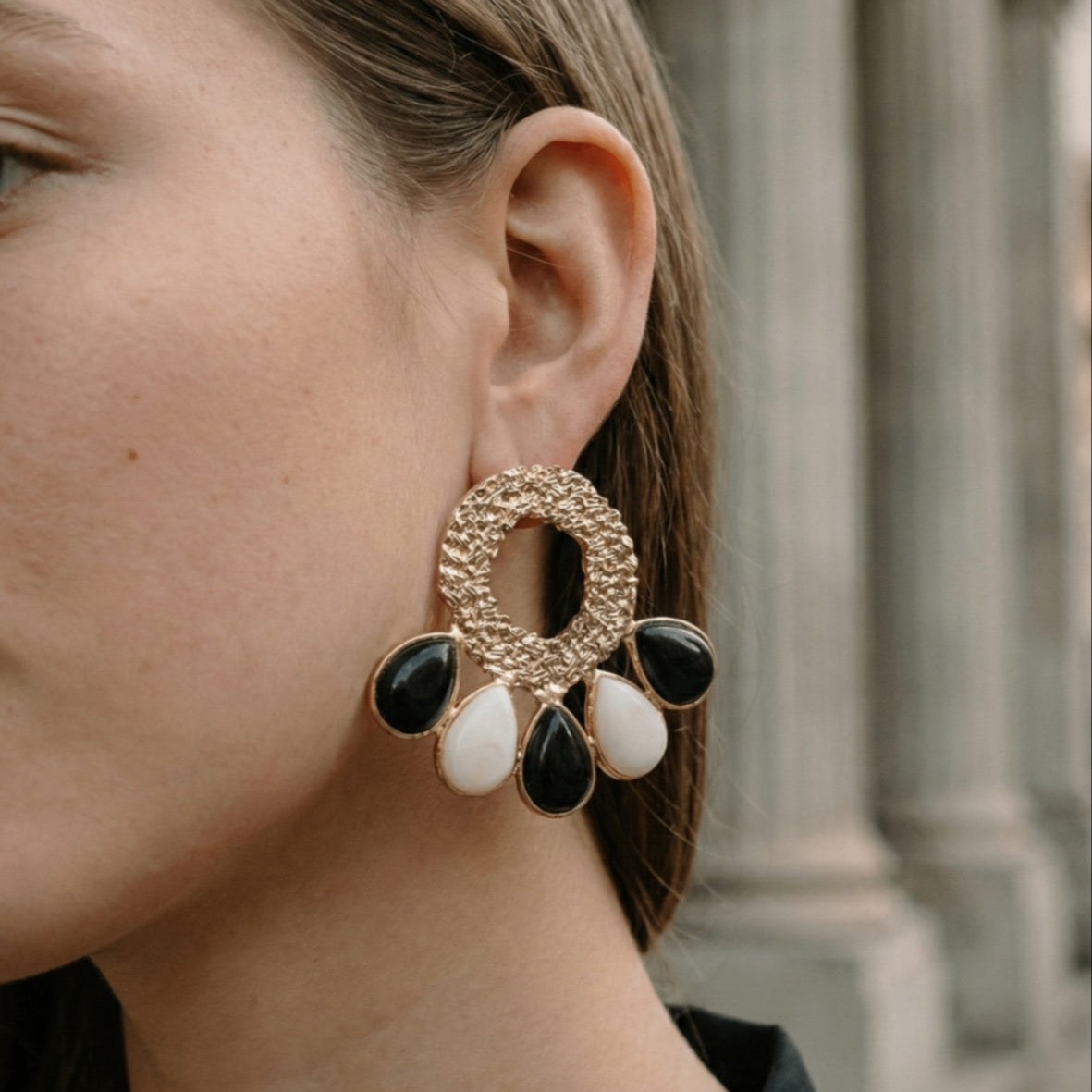 18 Kt Gold Plated - Black and White earring - Look Fabulous Everyday