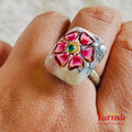 18 Kt Gold Plated Ranjor ring pink Semi Precious stone