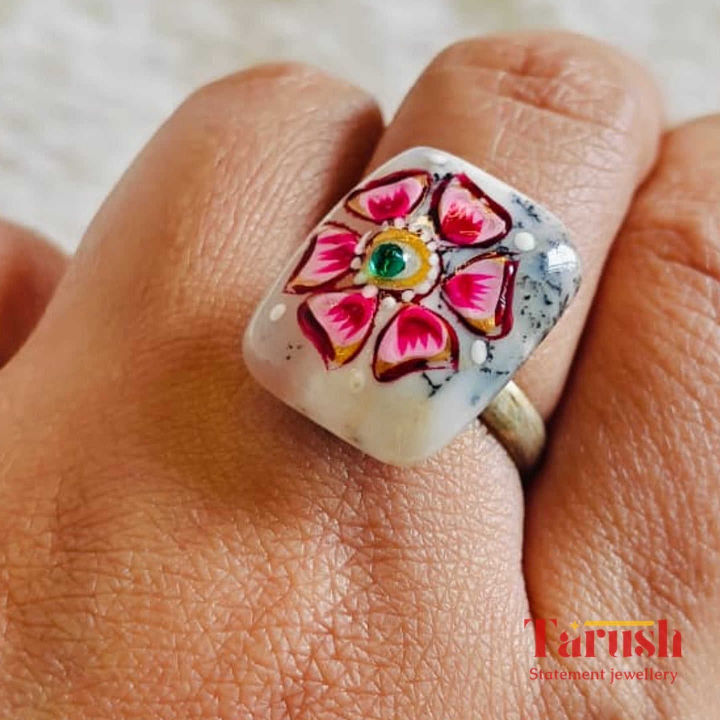 18 Kt Gold Plated Ranjor ring pink Semi Precious stone