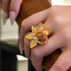 Golden Adjustable Ring - 18 Kt Gold Pated - Decorated with Semi precious stones to get that elegant look - Perfect for all occasions